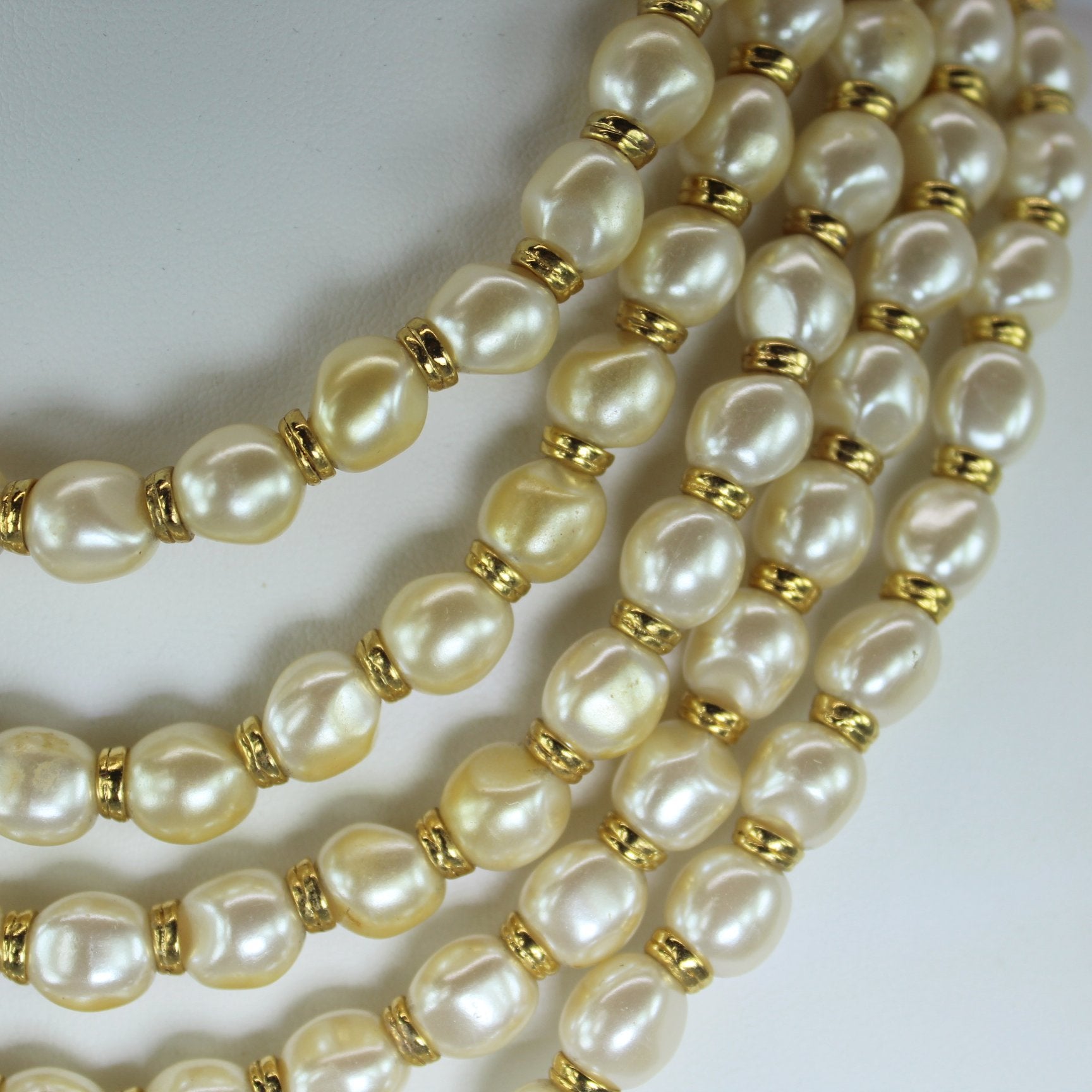 Fantastic Runway 5 Strand Baroque Faux Pearl With Teardrop Dangle Necklace Special Price closeup  pearls