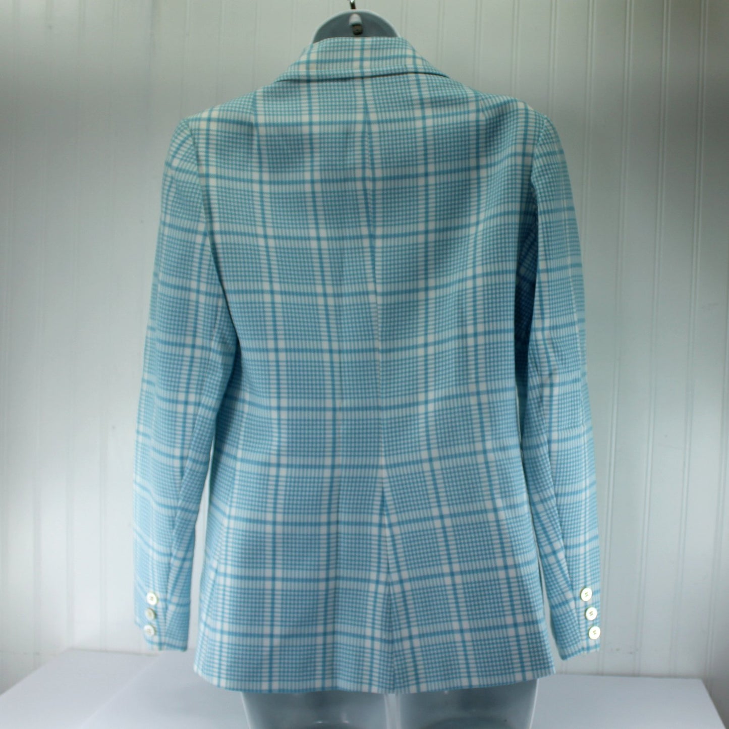 Evan Picone 1970s Blazer Jacket Blue White Plaid Hand Wash back jacket