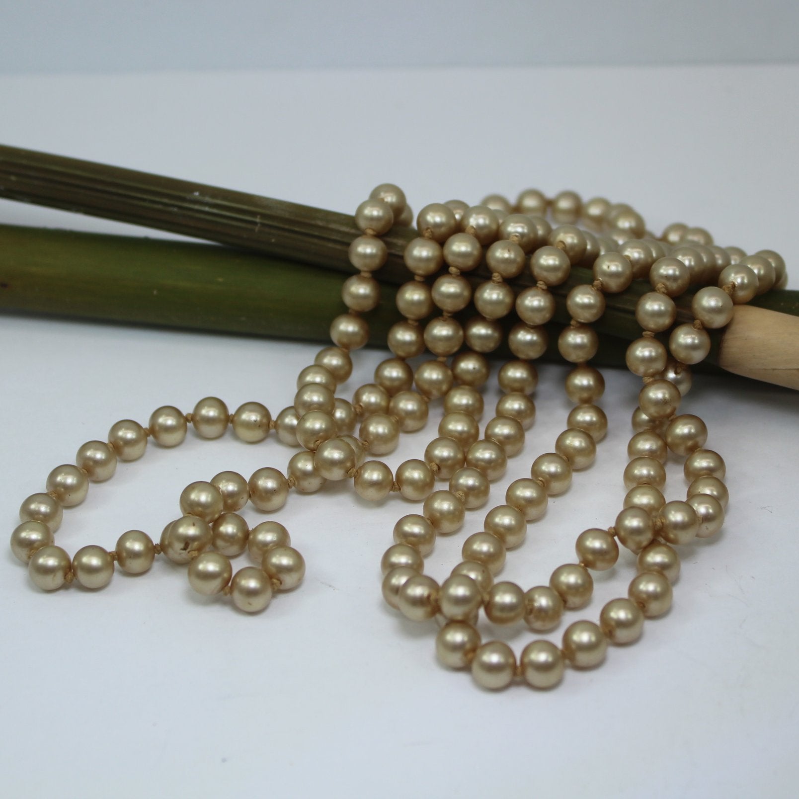 Rope Length 57" Necklace Faux Champagne Pearls Individually Knotted Vintage