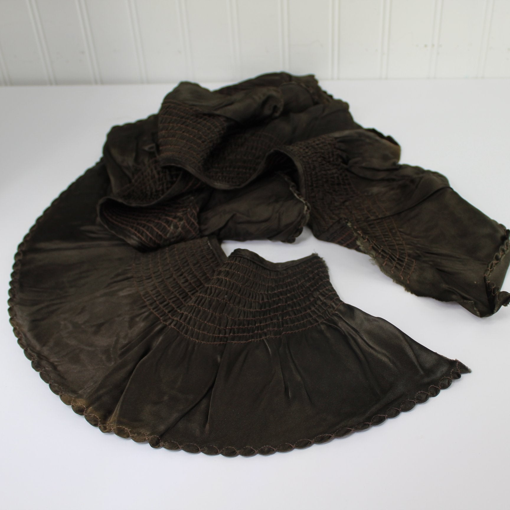 Antique Victorian Long Smocked Ruffle Coat Accessory flat view