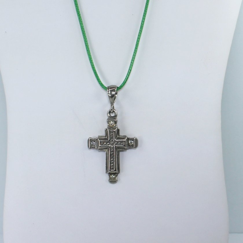 Large Silver Metal Cross Dimensional Cross on Cross Rhinestone Decorated closeup