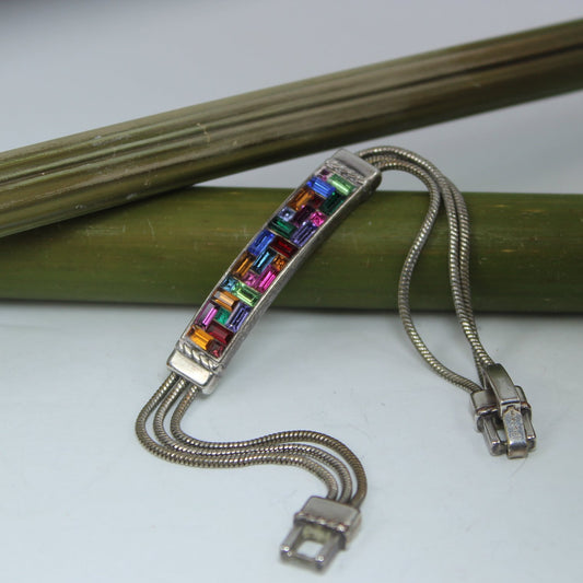 Brighton Silver Bracelet 3 Chain Multi Color Insets