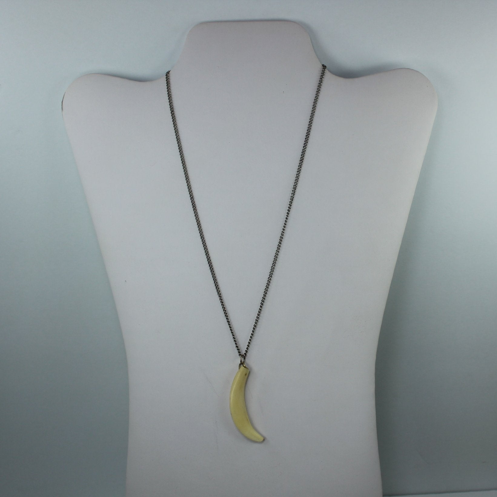 Chain Necklace Natural Bone Tooth as on neck view