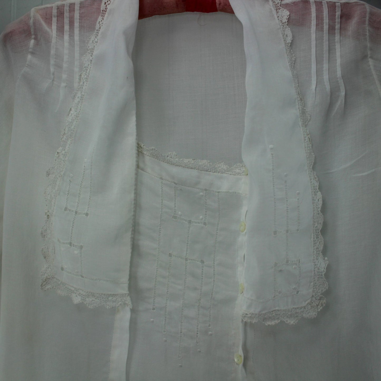 Late Edwardian Fine Voile Blouse Tag Guaranteed Hand Made front detail