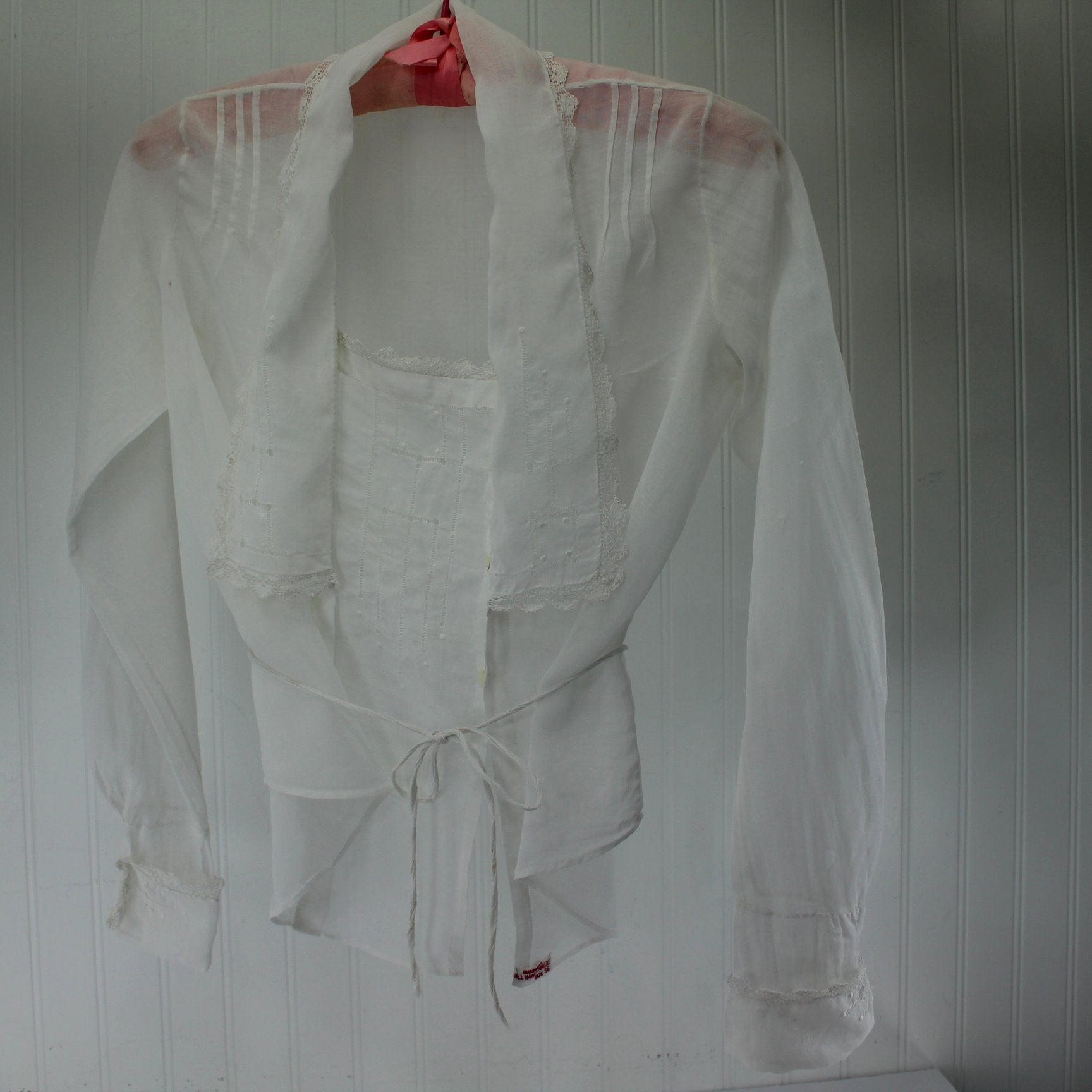 Late Edwardian Fine Voile Blouse Tag Guaranteed Hand Made