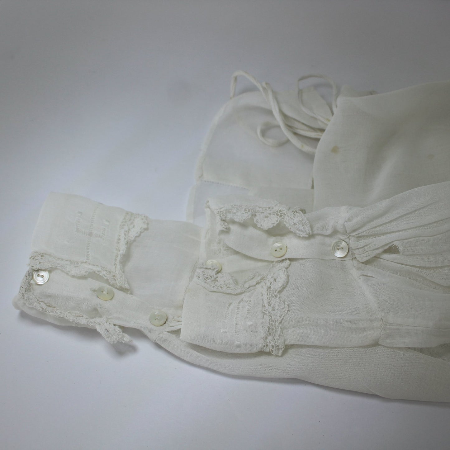 Late Edwardian Fine Voile Blouse Tag Guaranteed Hand Made cuff detail buttons