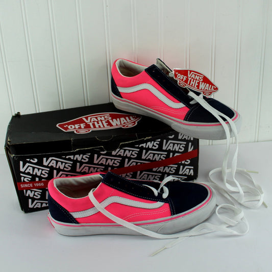 Vans Vintage Old Skool Shoes Off Wall NIB Dress Blues Neon Pink Unisex 7.0 8.5