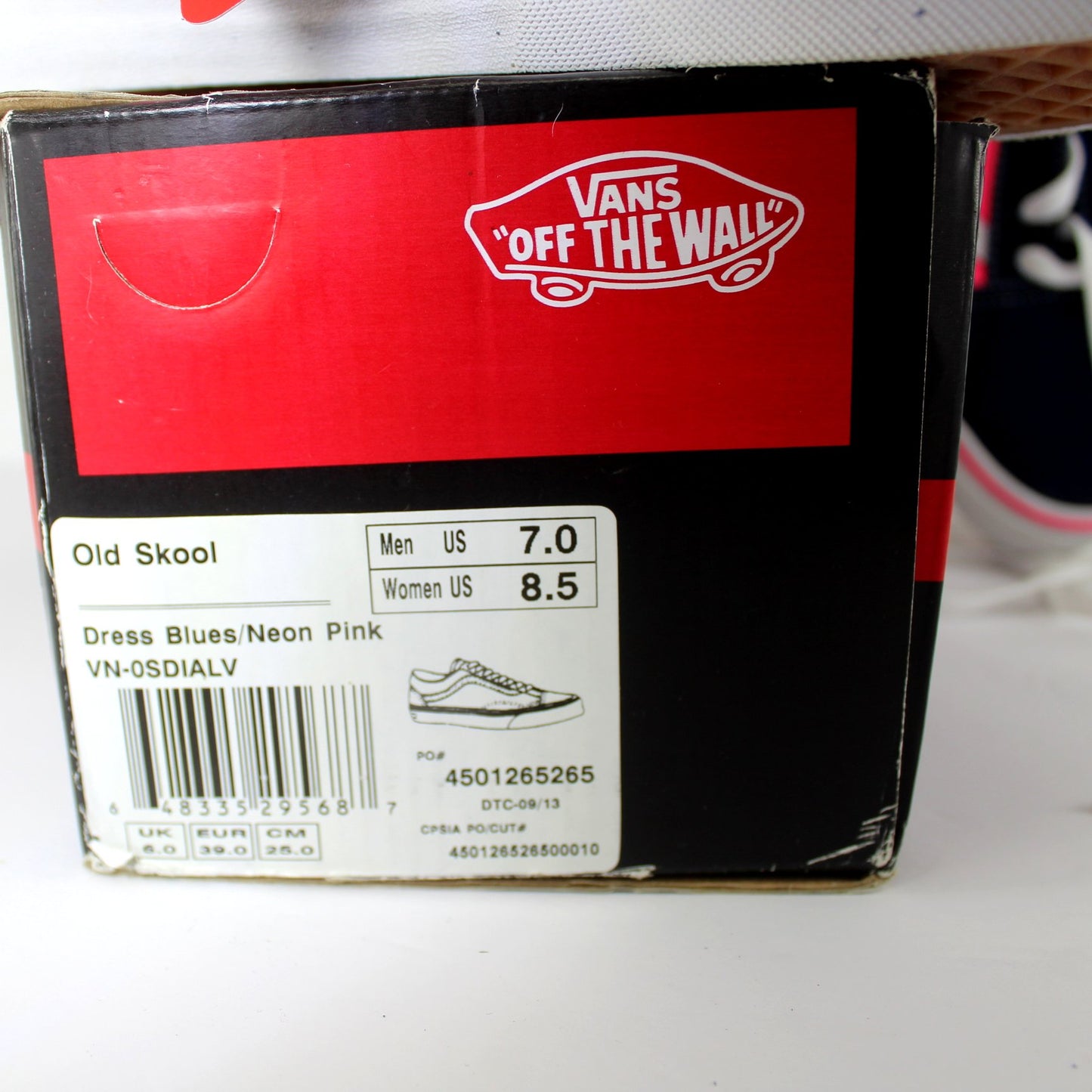 Vans Vintage Old Skool Shoes Off Wall NIB Dress Blues Neon Pink Unisex 7.0 8.5 sizing tag