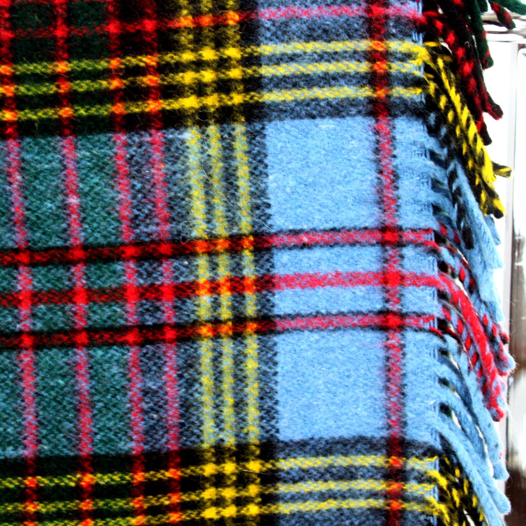 Swando UK Wool Blend Throw Blanket Pleasant Blue Plaid closeup view