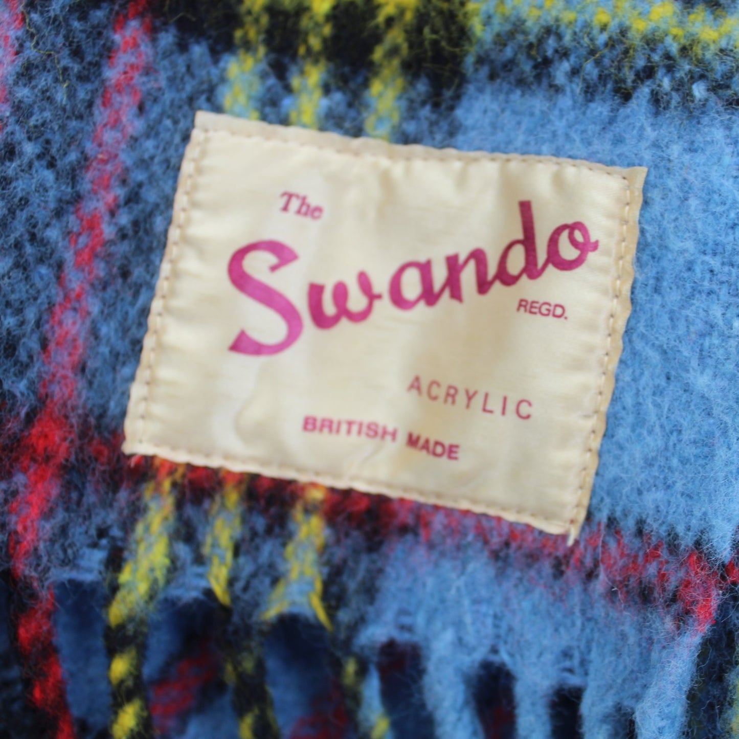 Swando UK Wool Blend Throw Blanket Pleasant Blue Plaid original tag