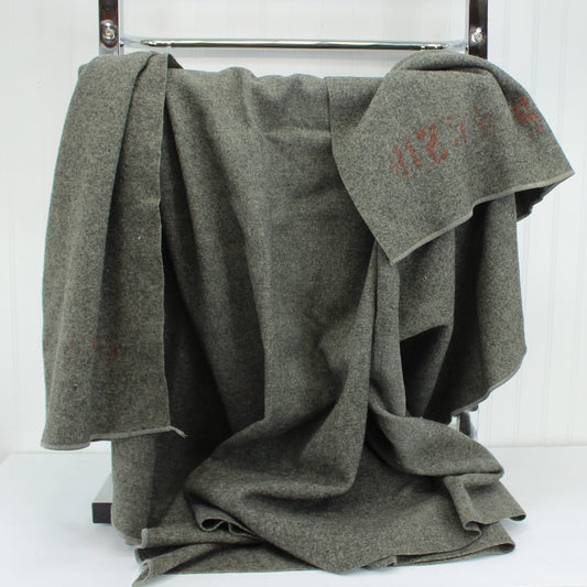 Old Military Style Wool Blanket Partial Imprint Grey Wool Heavy