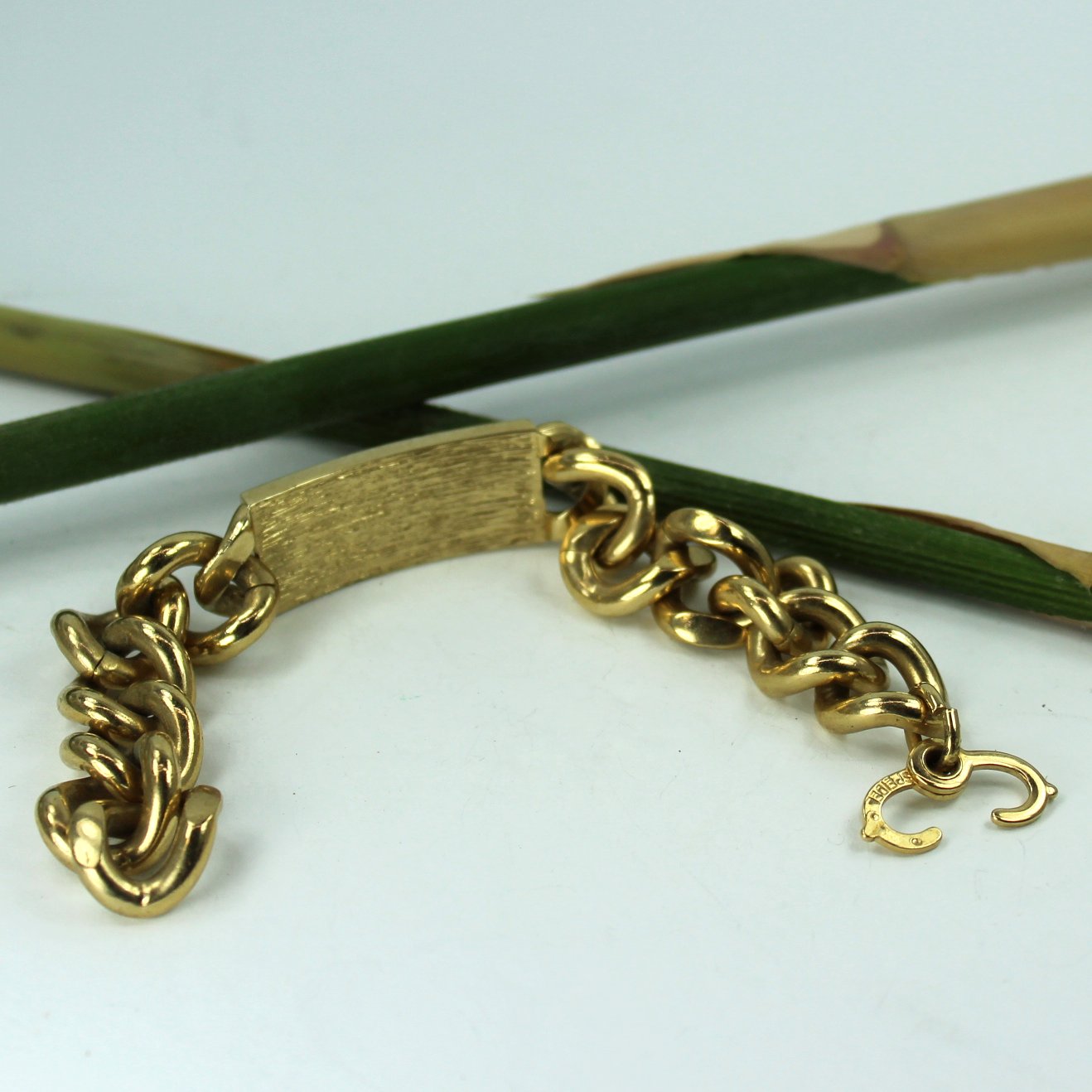 Speidel Vintage Bracelet Curb Link ID Mid Century Very Heavy Gold Metal Blank No Engraving reverse back