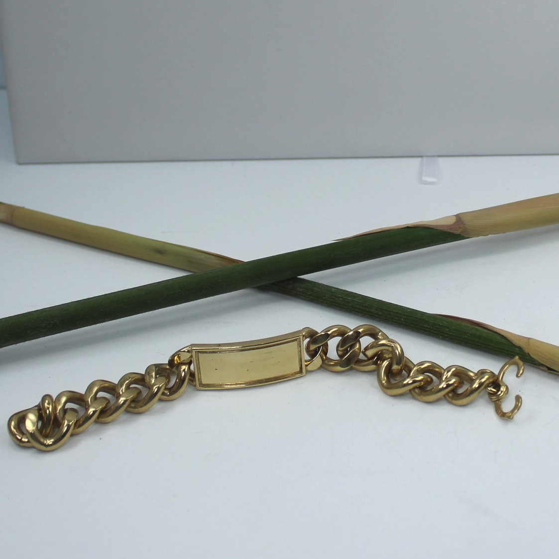 Speidel Vintage Bracelet Curb Link ID Mid Century Very Heavy Gold Metal Blank No Engraving long view open 