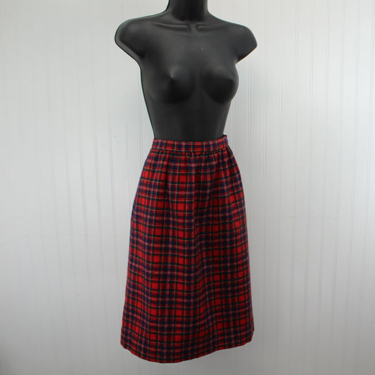 Pendleton Classic Wool Skirt Red Plaid Gathered Waist Mid Century Excellent