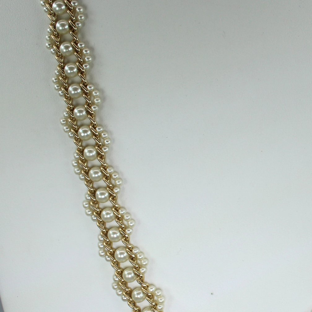 Woven Pearl Gold Tone Link Belt Necklace Hong Kong  Long 46" close view design woven