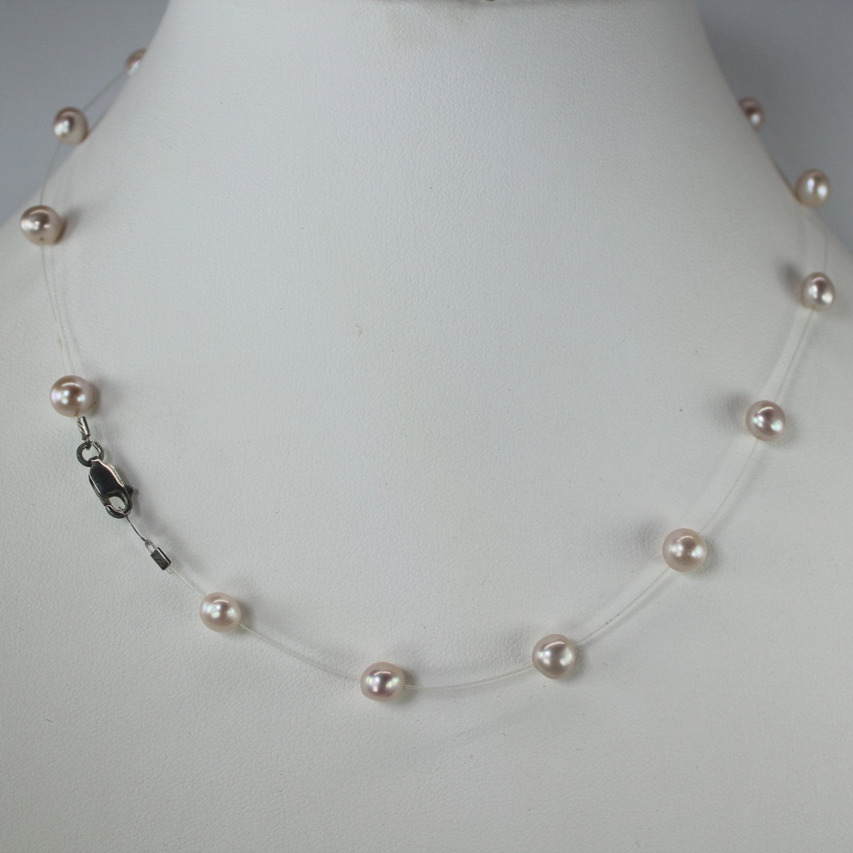 Femme Pink Pearl Necklace Mod Design Marked 925 PBO closure sterling