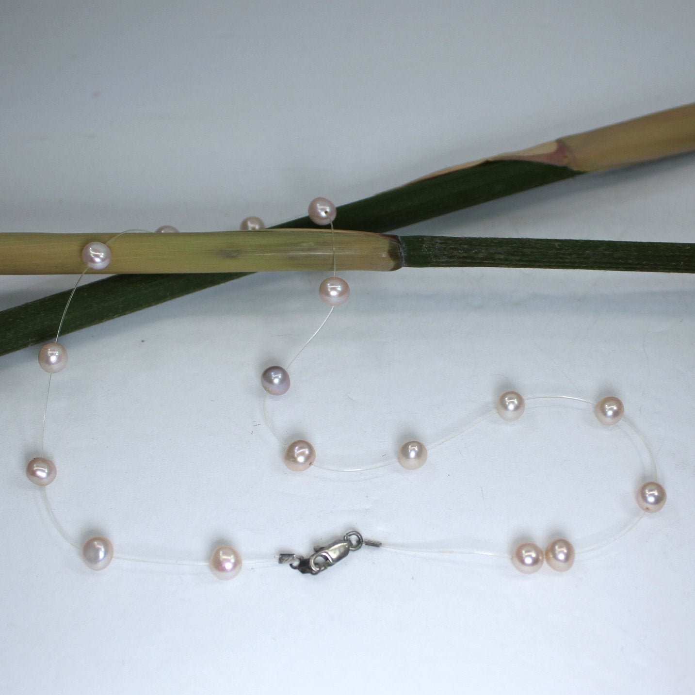 Femme Pink Pearl Necklace Mod Design Marked 925 PBO  irregular shape pearls
