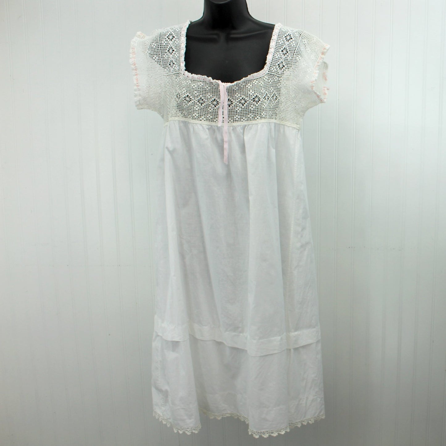 Antique Night Gown Crochet Yoke Ribbons Pattern Collectible full view