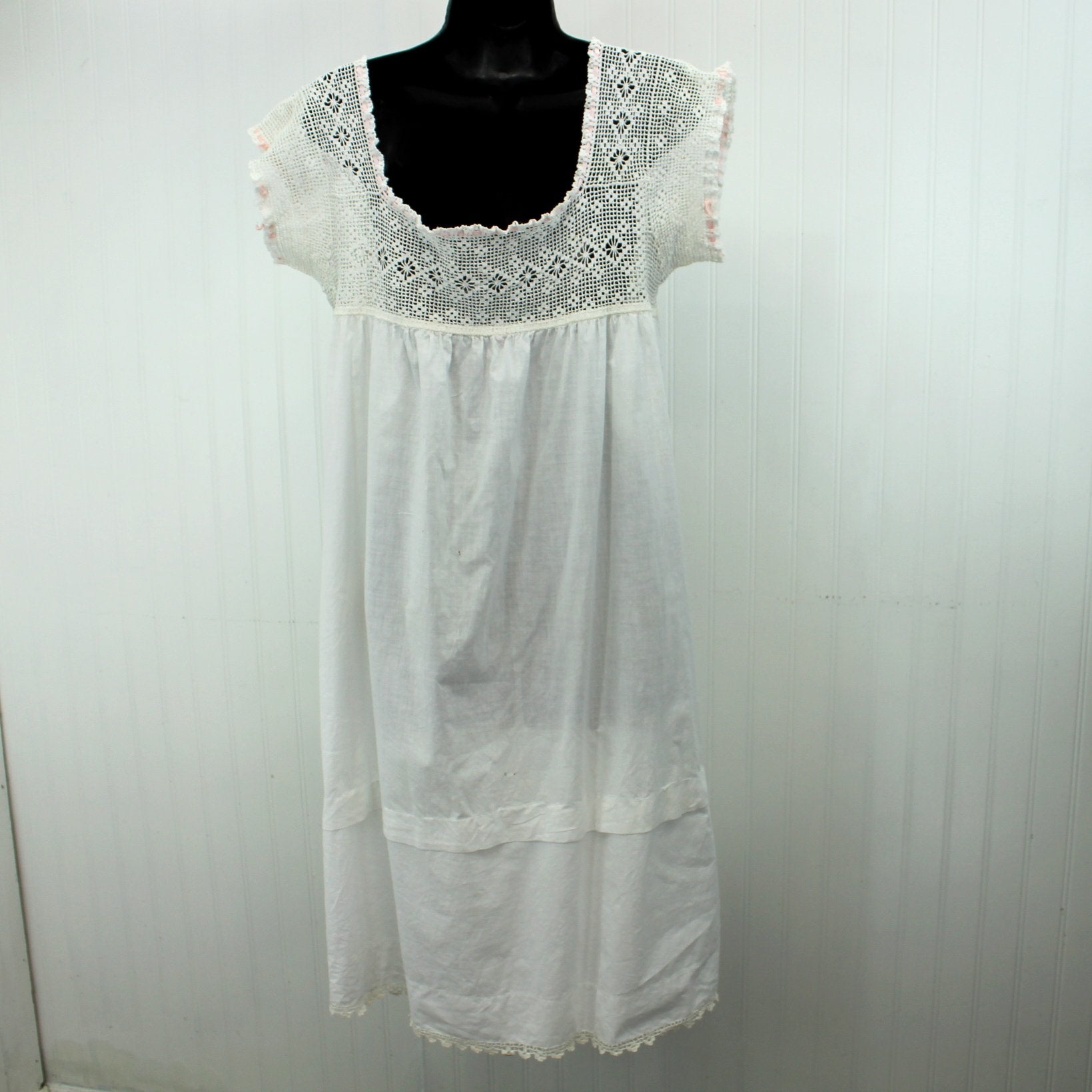 Antique Night Gown Crochet Yoke Ribbons Pattern Collectible back view