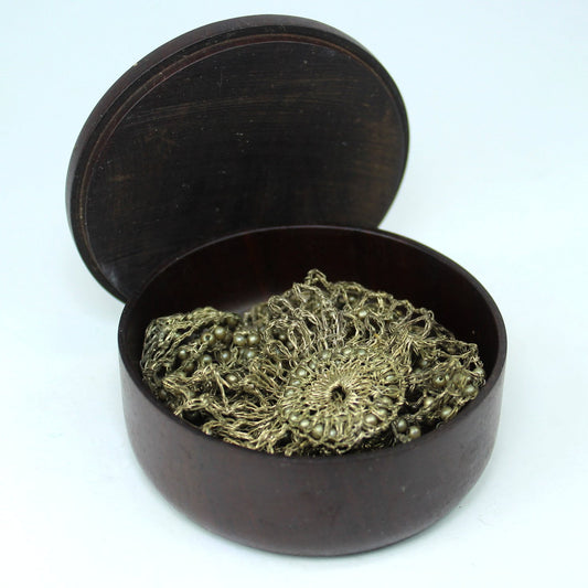 Exquisite Victorian Hair Chignon Snood Crochet Metallic Thread Pearls Rosewood Box