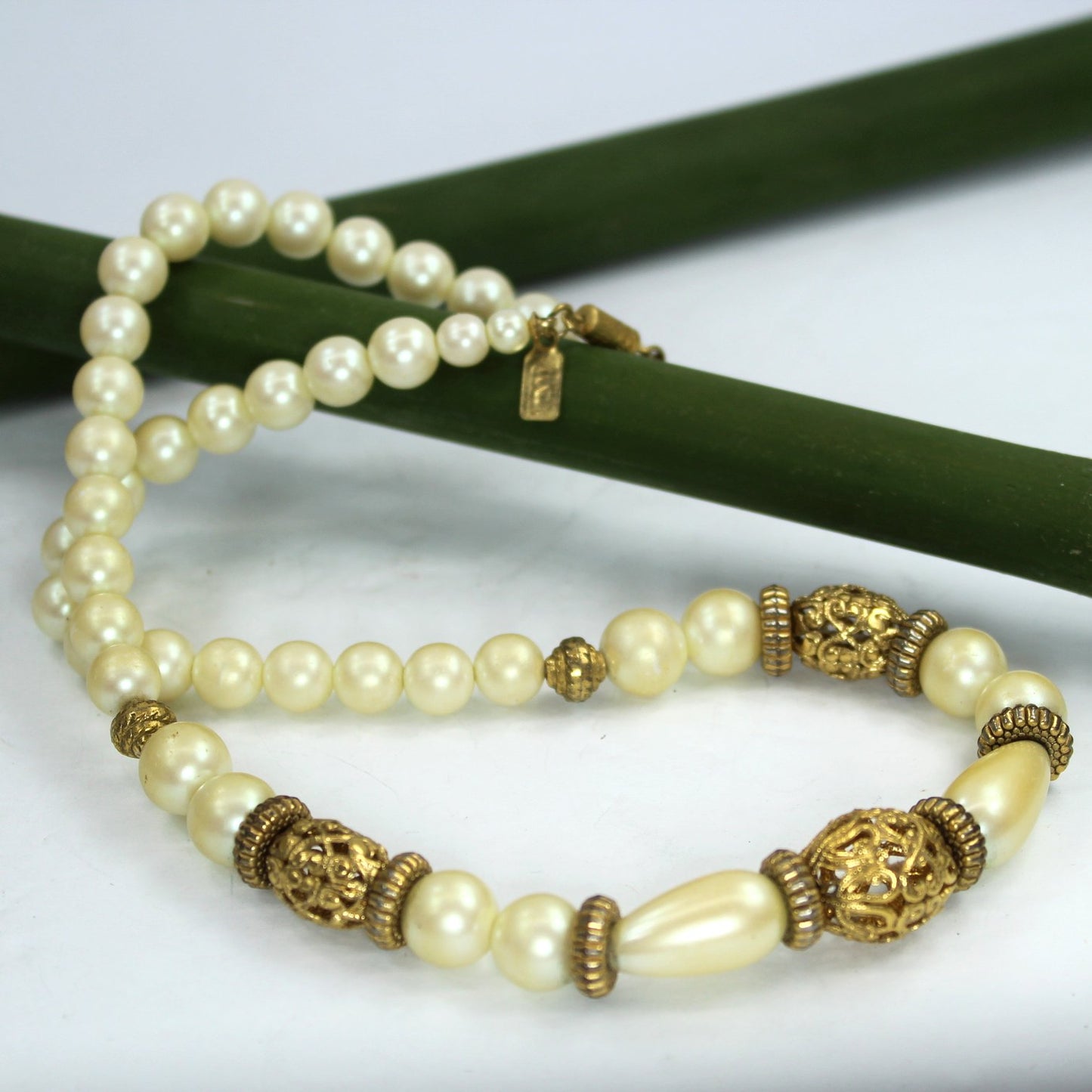 Classic But Bettter 1928 Brand Necklace Goldtone Filigree Pearls 24"