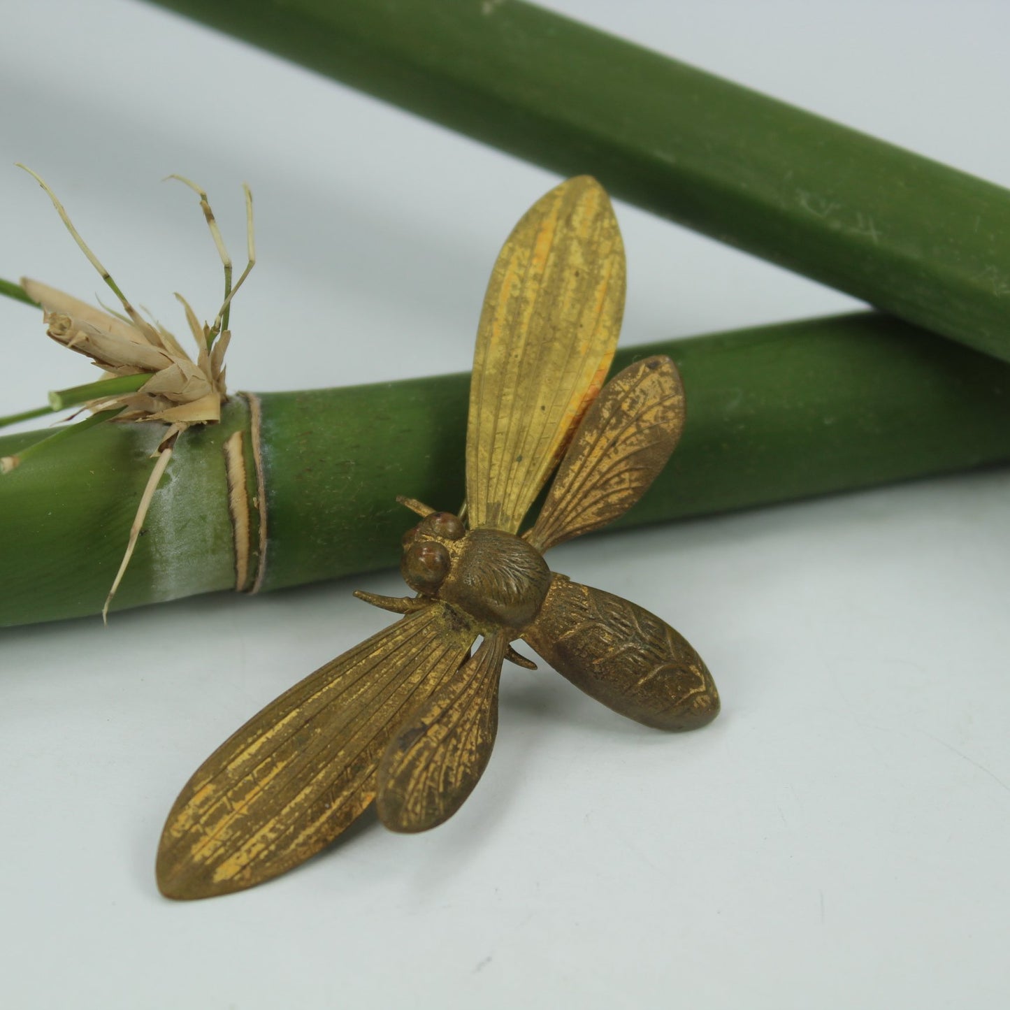 Antique Brass Pin Dragonfly Art Nouveau C Clasp Closure 3" Wide