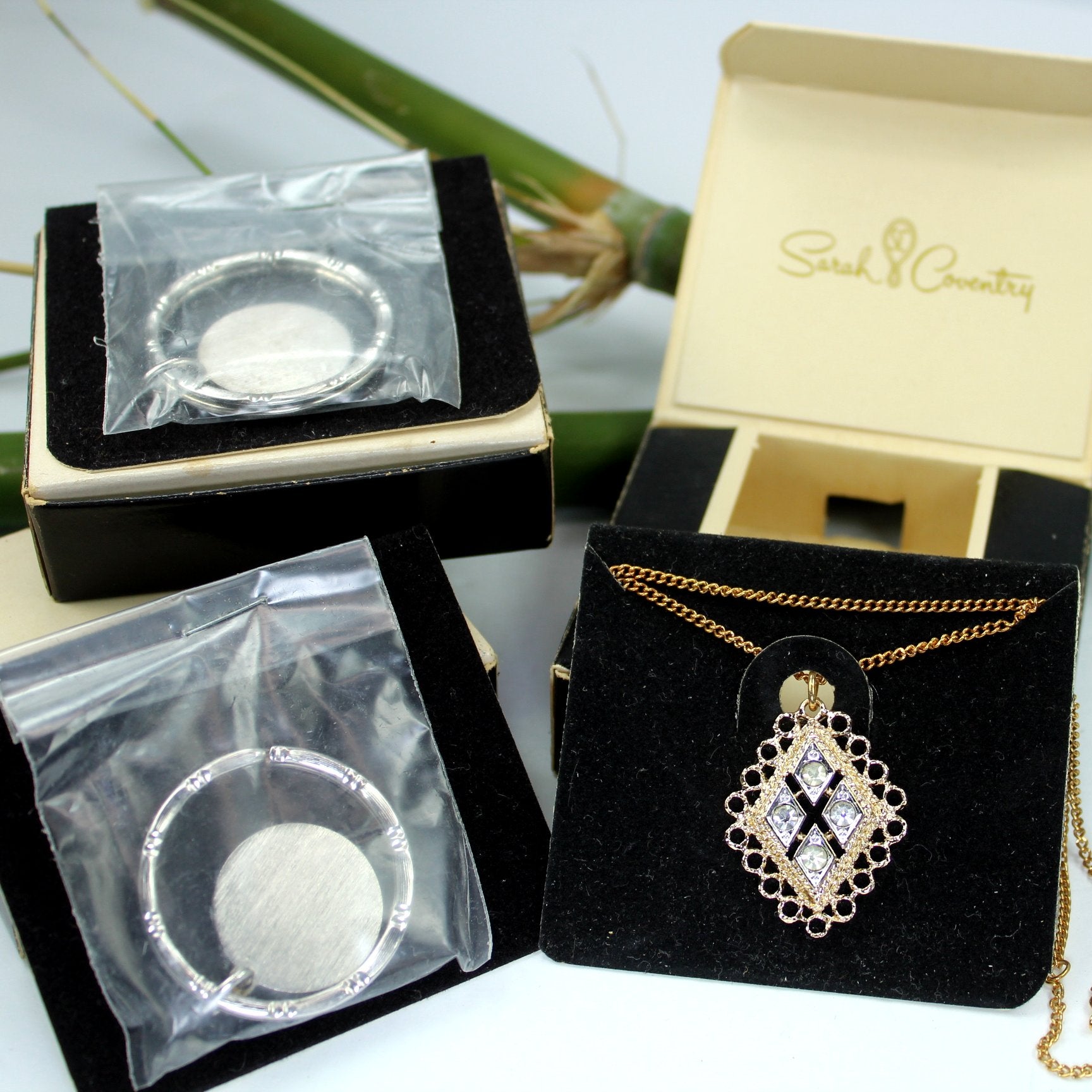 Sarah Vintage New Collection Necklace Key Rings Original Boxes Holiday Series closer view out of box
