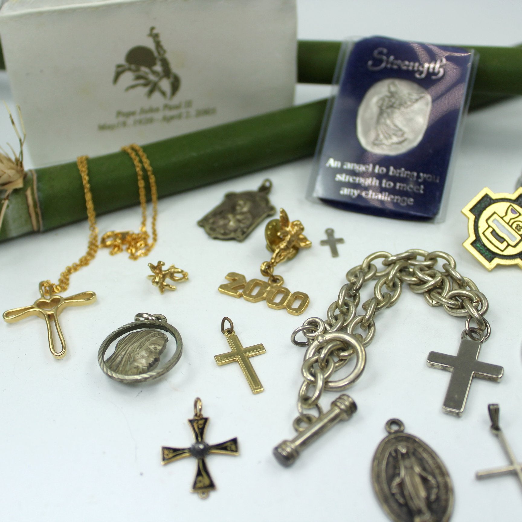 Collection 23 Religion Medals Crosses Wear DIY Jewelry Collage Repurpose closeup view