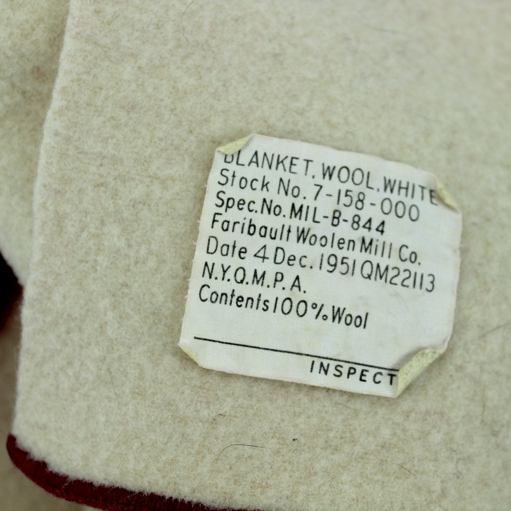 Faribault Faribo 1952 Medical Insignia Military Style Wool Blanket tag applied at woolen mill intact