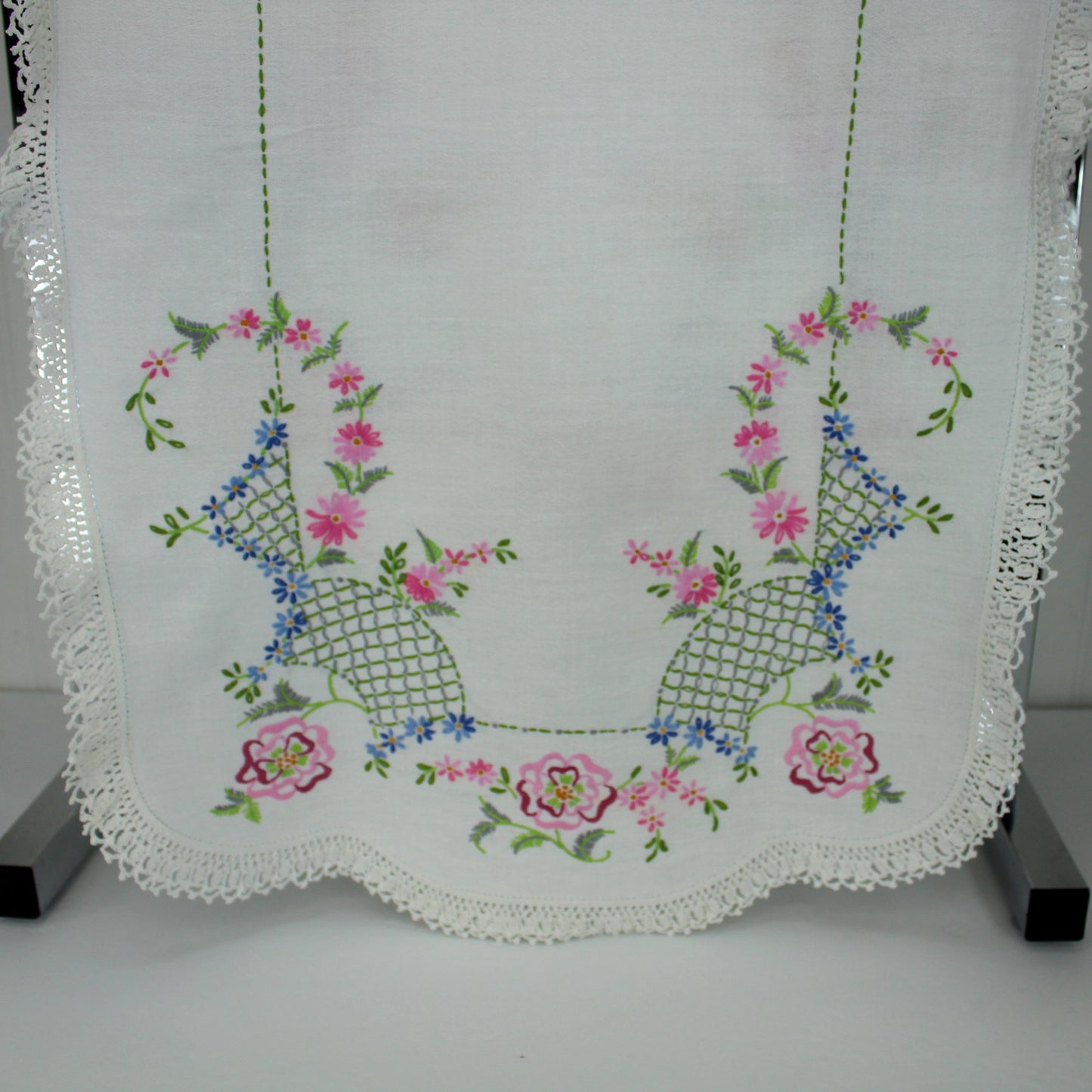 Lace Embroidery Table Runner Shawl White Heavy Cotton Pastel Hand Work design each end of item