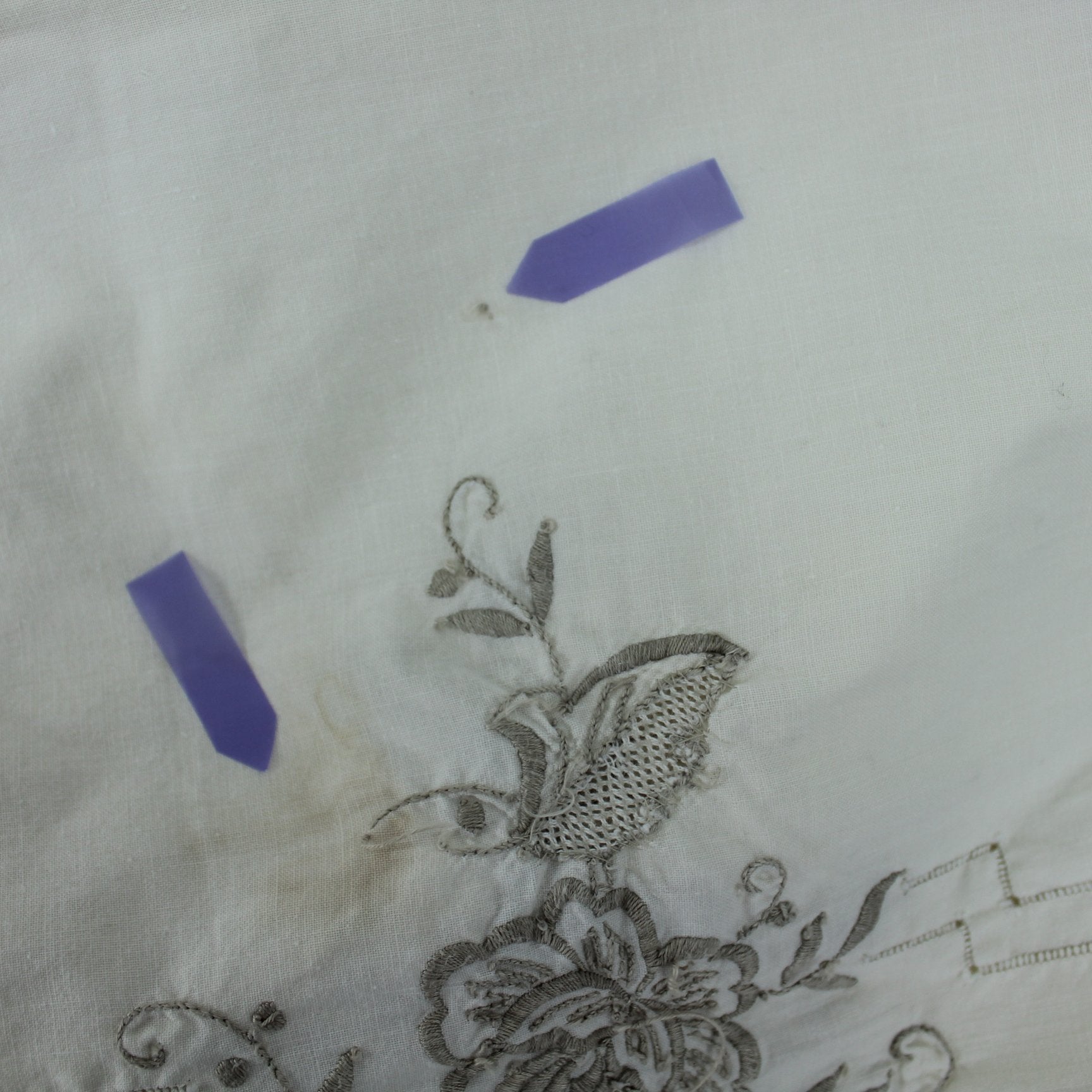 Large Embroidered Tablecloth 12 Napkins Discount Priced 65" X 94" Vintage DIY Fabric stain tiny hole