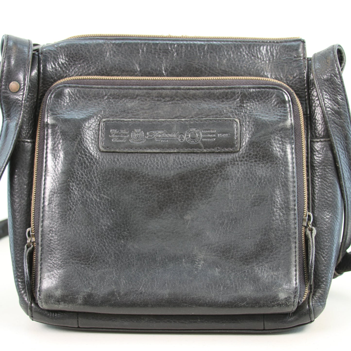 Vtg Fossil 75082 Black Pebbled Leather Shoulder Bag Handbag w/Key