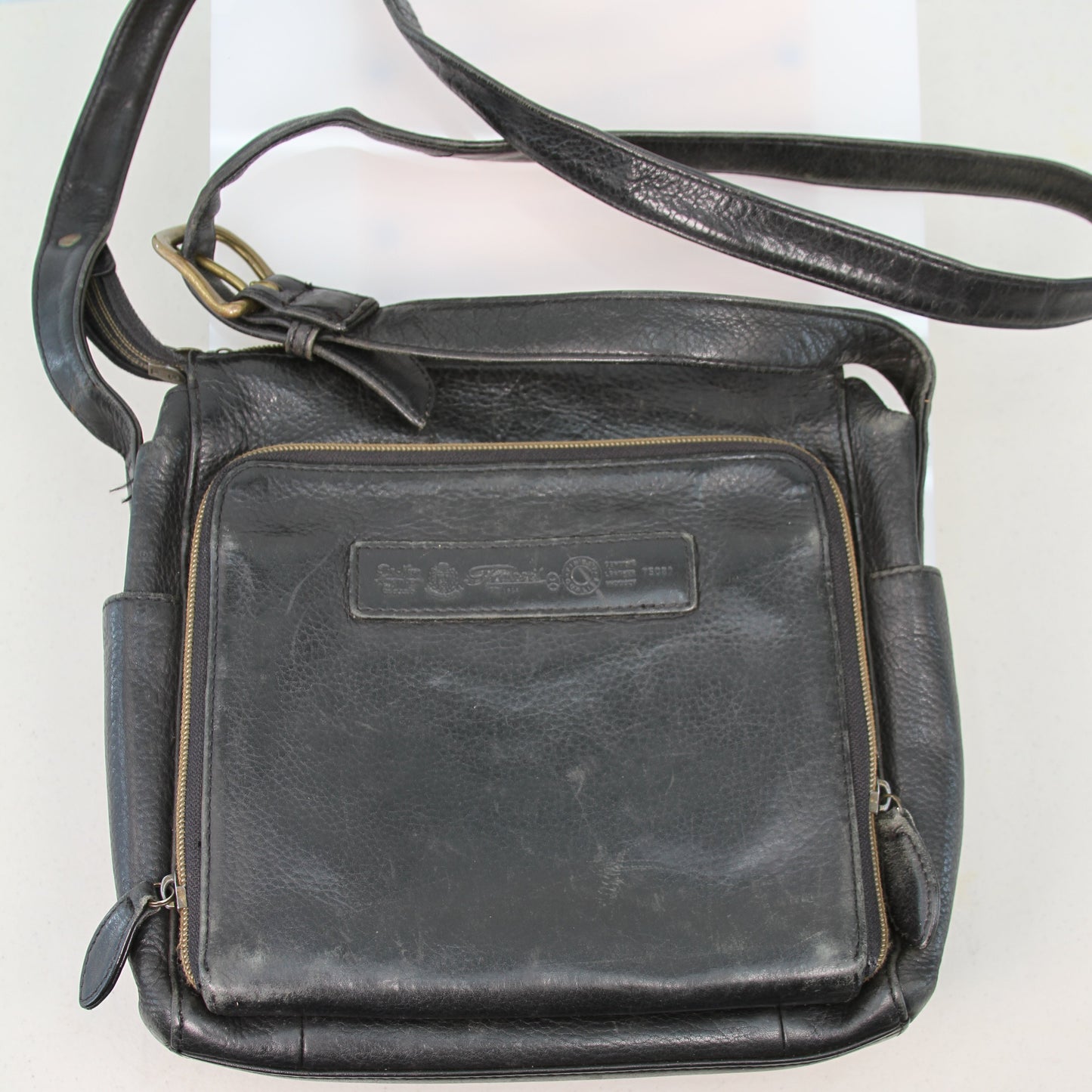 Vtg Fossil 75082 Black Pebbled Leather Shoulder Bag Handbag w/Key