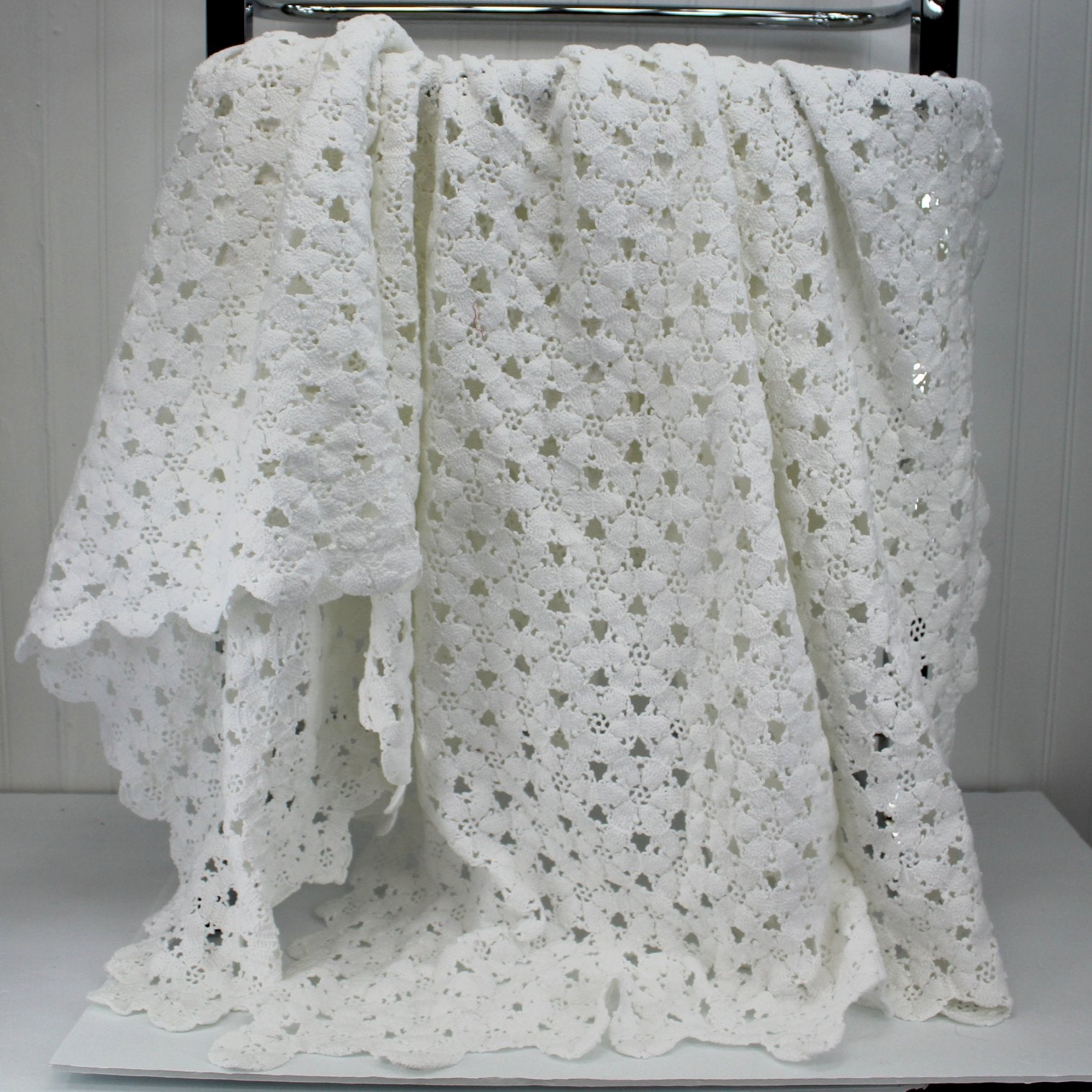 White Cotton Lace Hand Crochet Tablecloth  Long Rectangle 78" X 40"