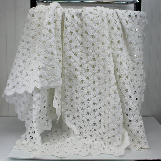 White Cotton Lace Hand Crochet Tablecloth  Long Rectangle 78" X 40"