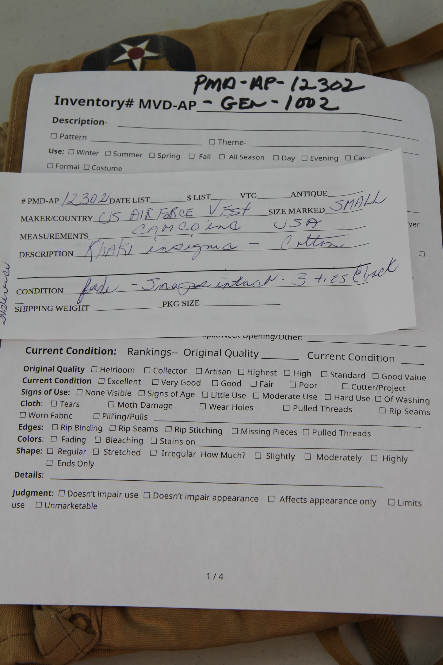 Vintage Camco Mfg US Air Force Sustenance Survival Vest 90's Reproduction