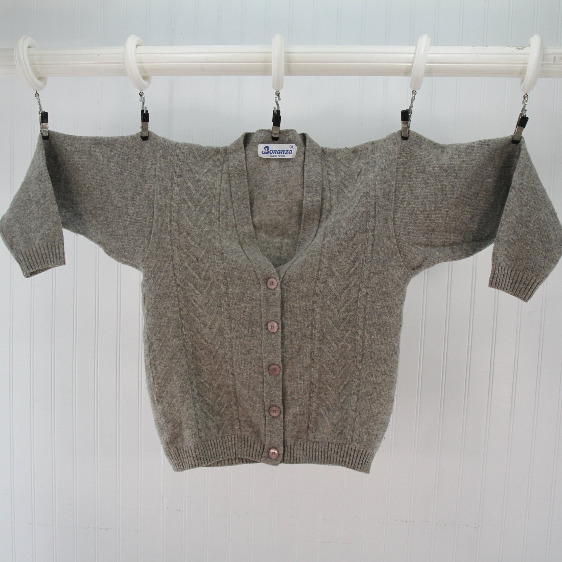 Bonanza Grey Lambs Wool Cable Knit Sweater Cardigan1