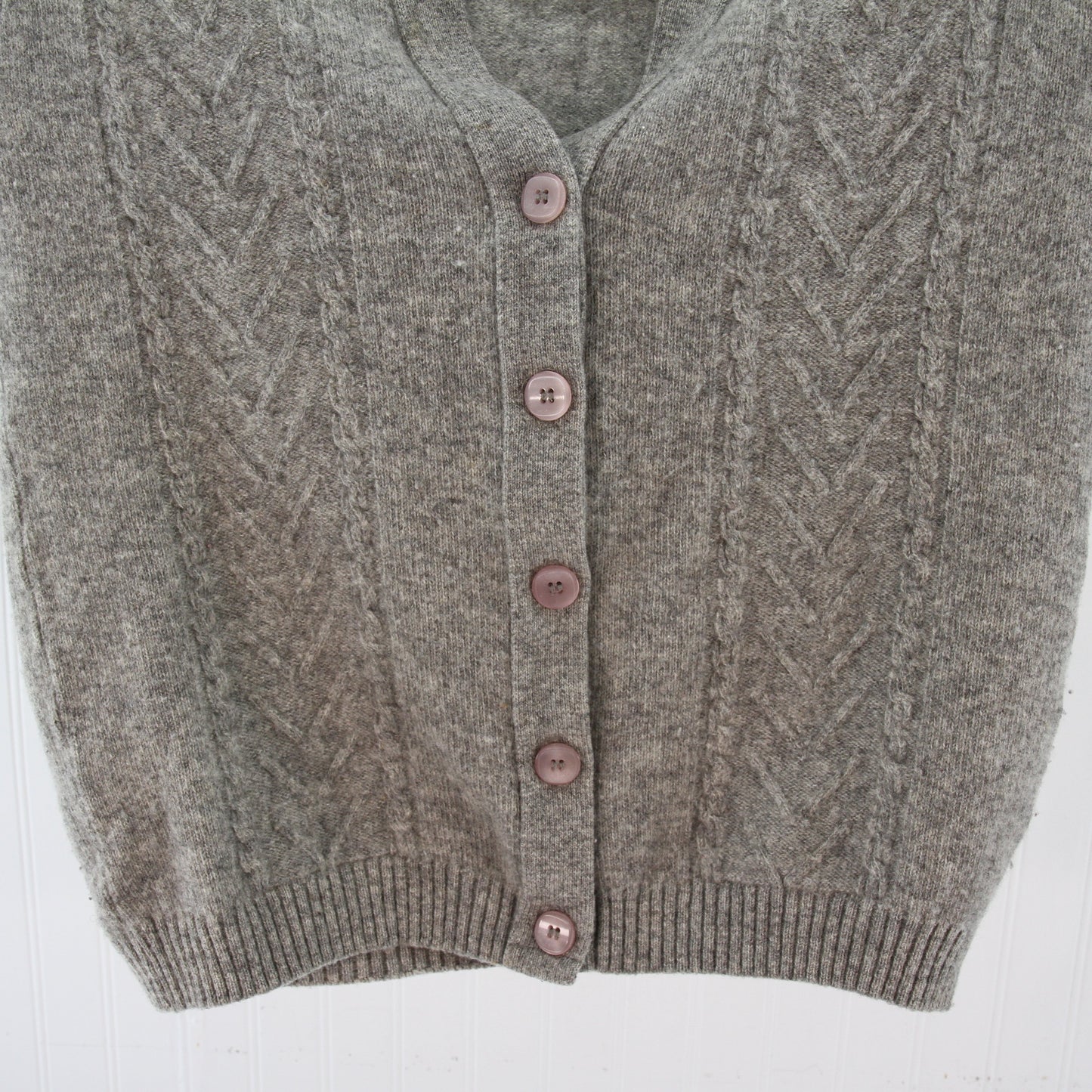 Bonanza Grey Lambs Wool Cable Knit Sweater Cardigan2