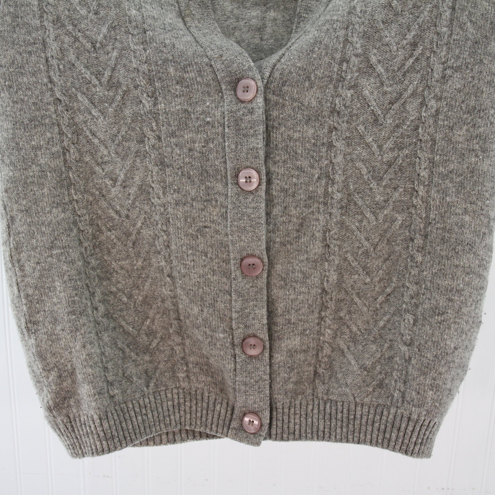 Bonanza Grey Lambs Wool Cable Knit Sweater Cardigan2