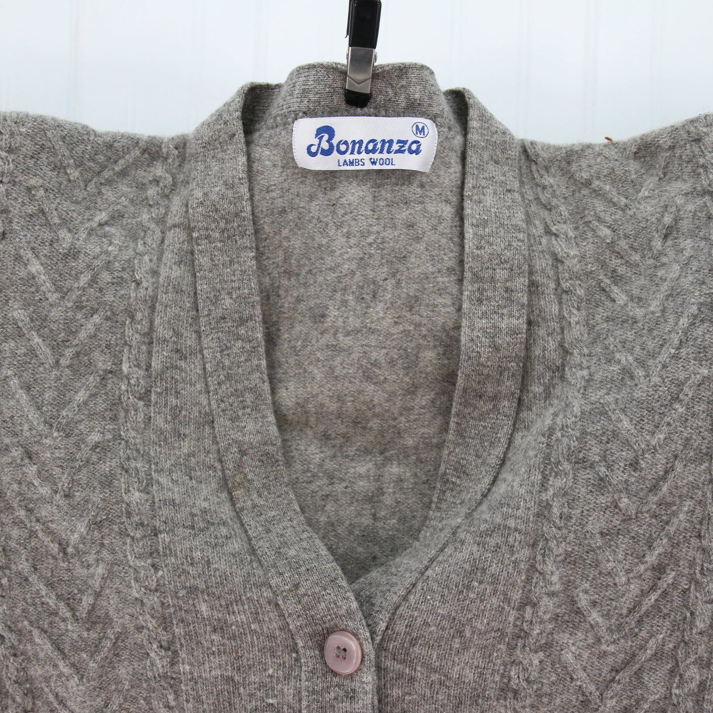 Bonanza Grey Lambs Wool Cable Knit Sweater Cardigan3