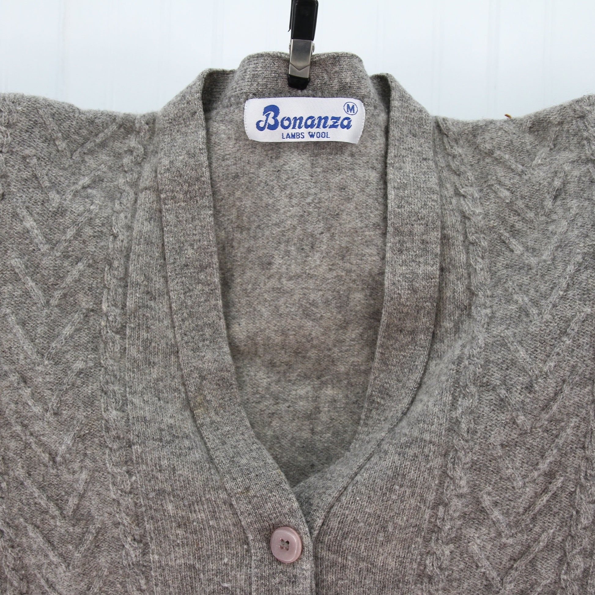 Bonanza Grey Lambs Wool Cable Knit Sweater Cardigan3
