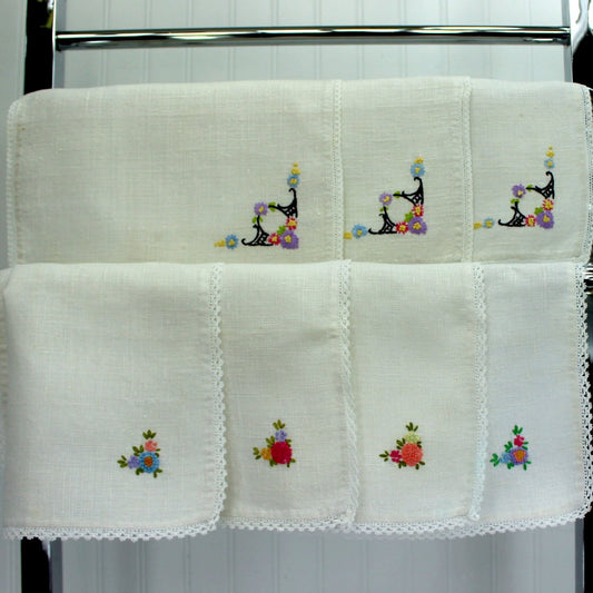Collection 7 Vintage Linen Hand Towels Exquisite Embroidery 1940s Collectible DIY Repurpose