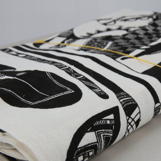 African Theme Black &  White Textured Cotton Sewing Fabric 1