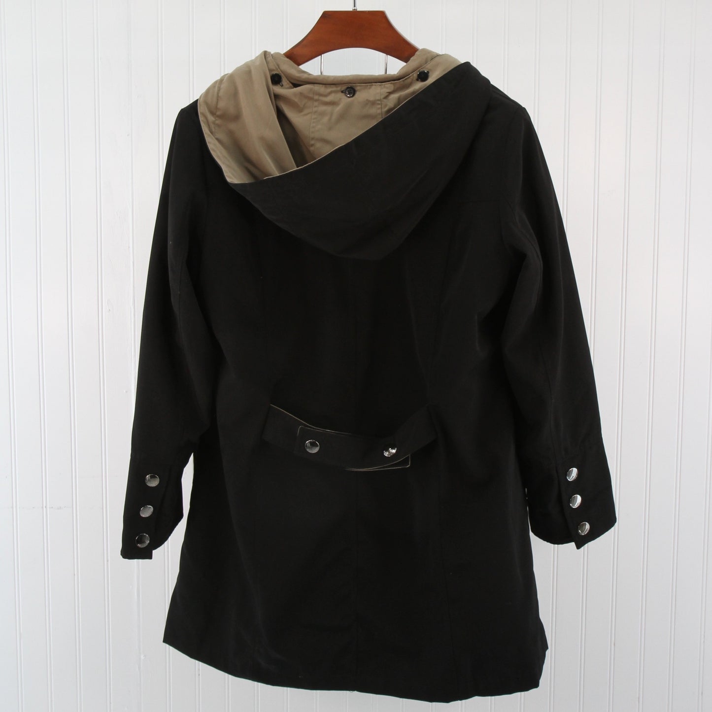 Nautica Womens Jacket Black & Tan Zippered Lining Removable Hood XL