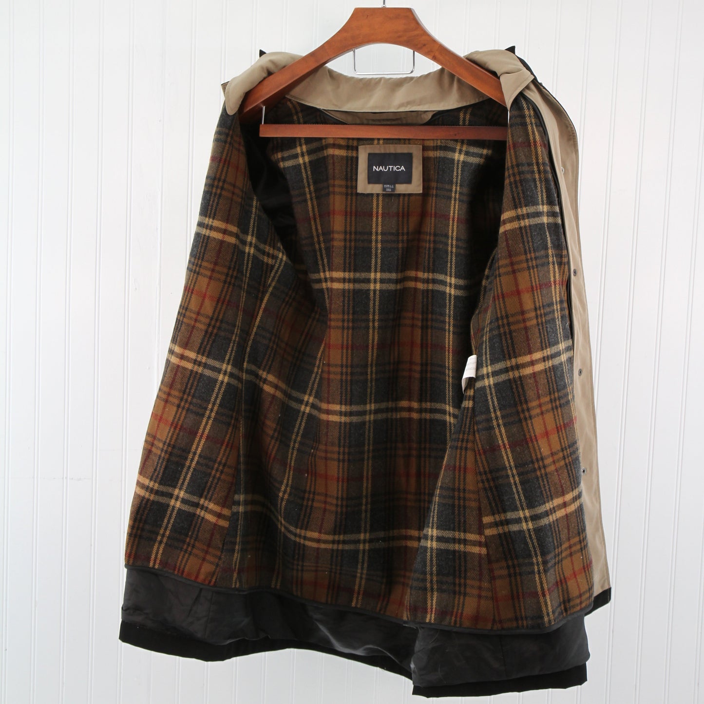 Nautica Womens Jacket Black & Tan Zippered Lining Removable Hood XL