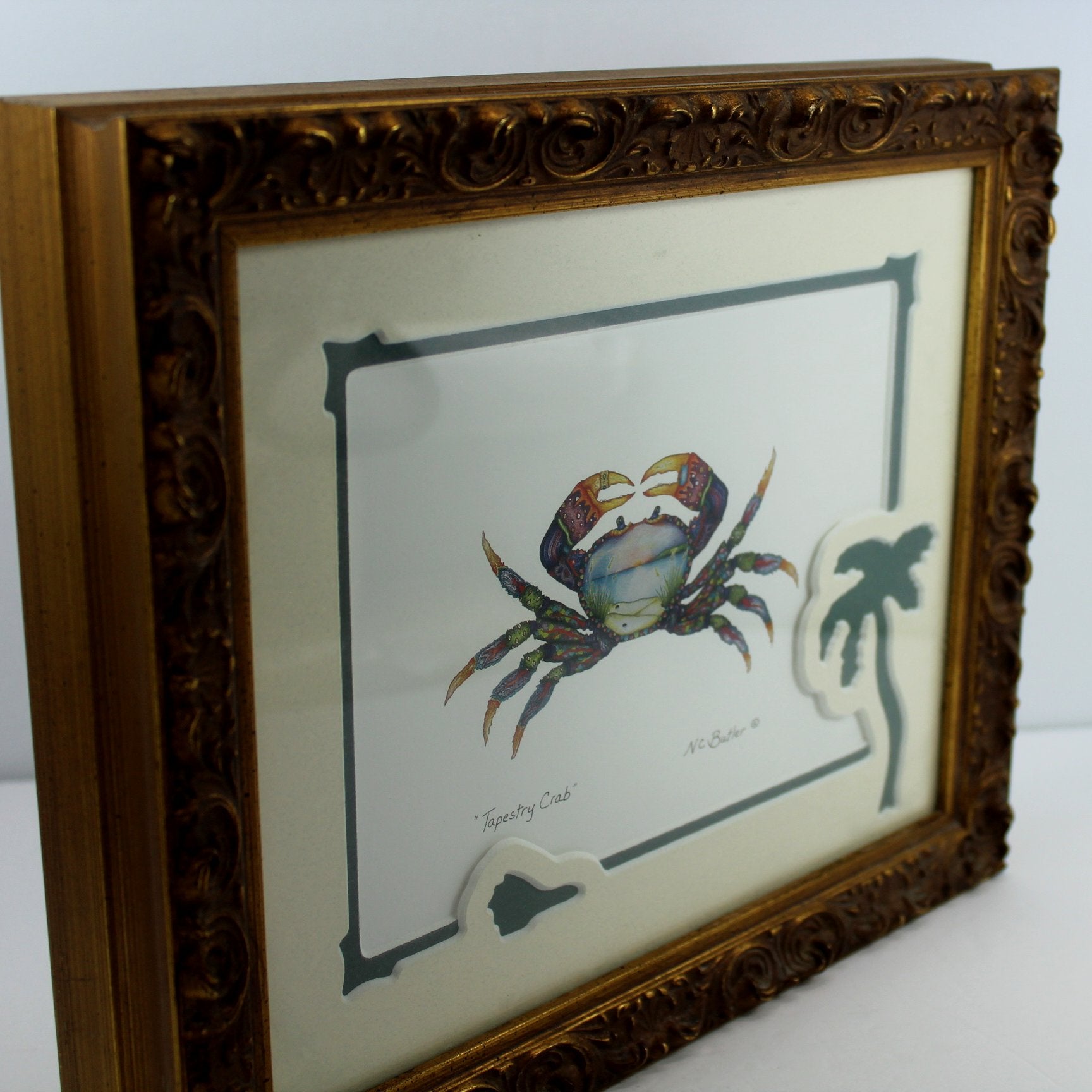 Nora C Butler Framed Print "Tapestry Crab" Colorful Beach Art depth view of framed work