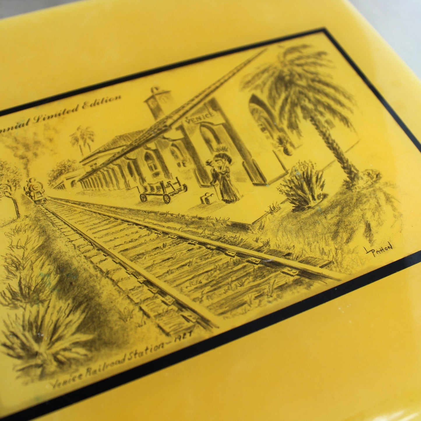 Railroad Station Venice Fl 1927 Glazed Tile Ltd Edition 8" closeup view of scene