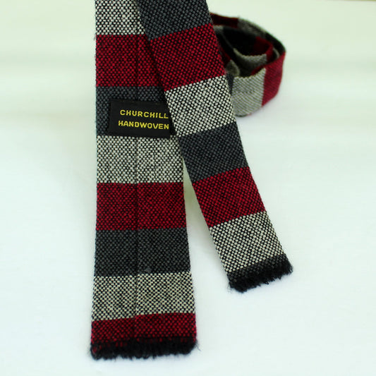 Churchill Weavers Skinny Wool Necktie Hand Woven Square End Red Black Grey 52" X 2" MCM