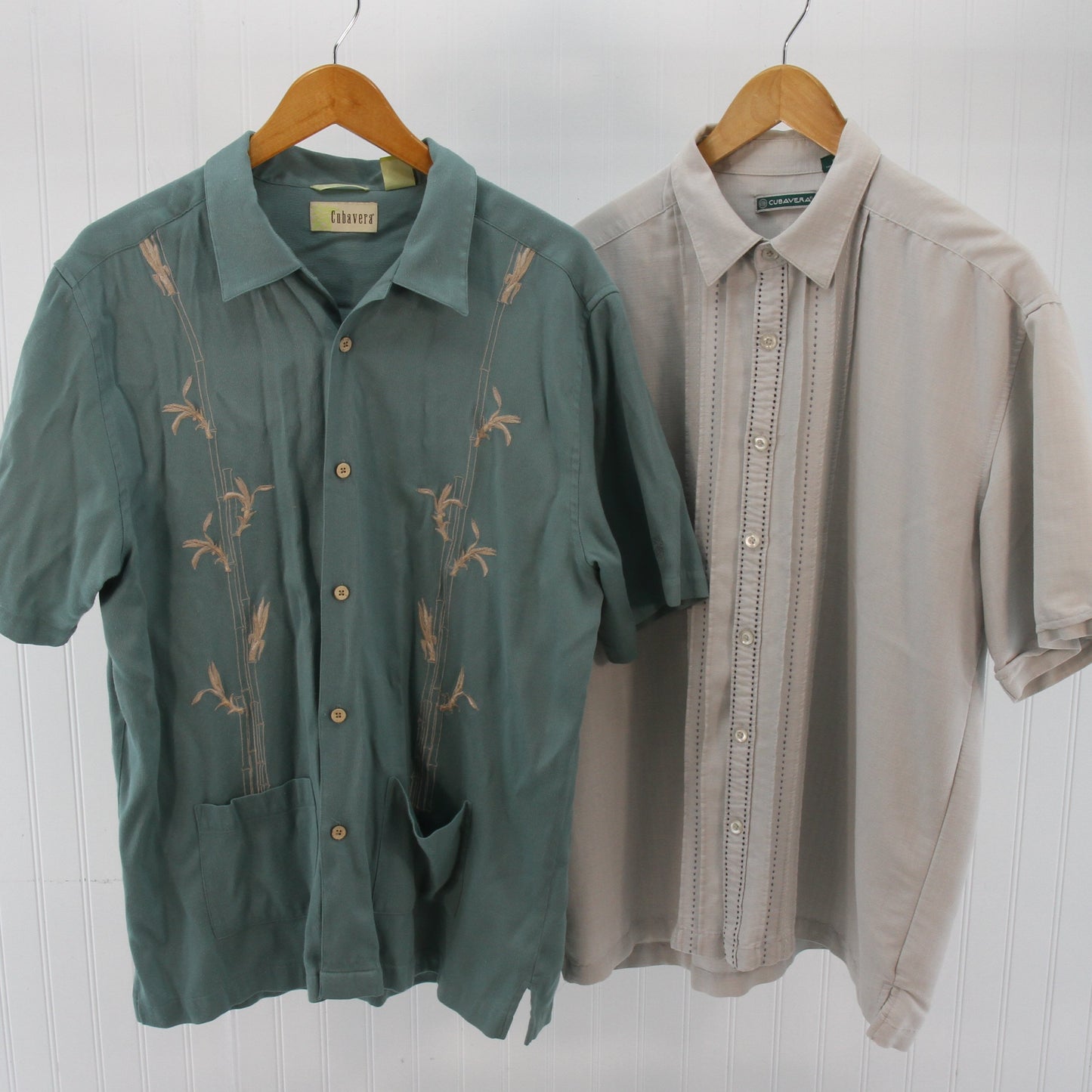 Cubavera Two Cuban Shirts Bundle Green Gray Large