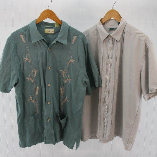 Cubavera Two Cuban Shirts Bundle Green Gray Large